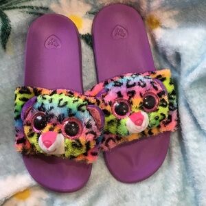 Ty Kids Rainbow Leopard Plush Slide Sandals - Purple